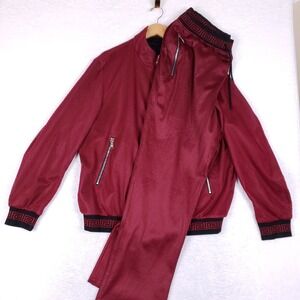 Manzini Mesh Tracksuit Set Mens 3XL Burgundy Greek Key Meander Luxury Streetwear